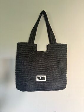Anthropologie VERB Black Woven Tote Bag with Logo Patch